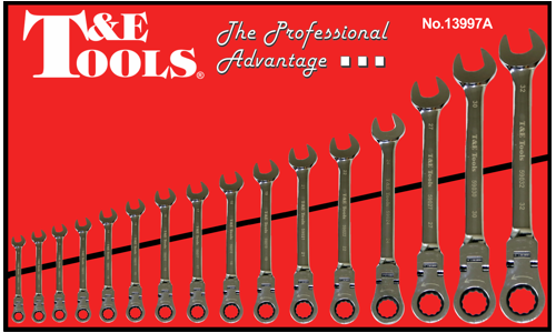 16 Piece  Metric Flex-Head Gear Ratchet Wrench Set 10-32mm