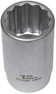 33mm 1/2 Inch Drive 12 Point Deep Socket 75mm Long