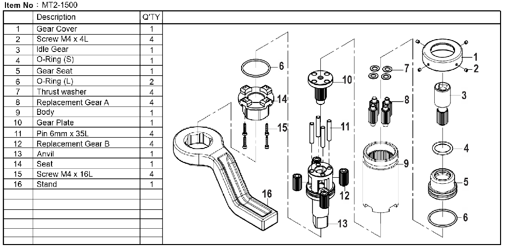 Replacement Gear Set for #MT2-1500