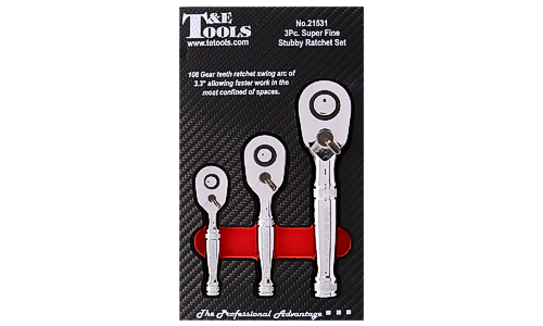 3 Piece Super Fine Stubby Ratchet Set