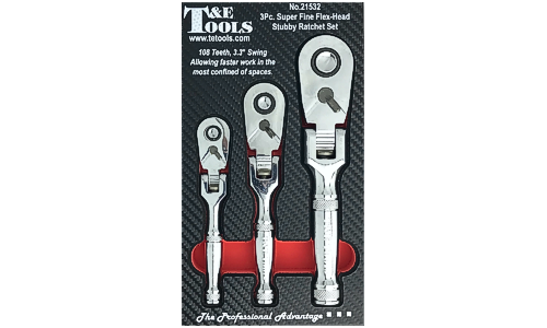3 Piece Super Fine Flex-Head Stubby Ratchet Set