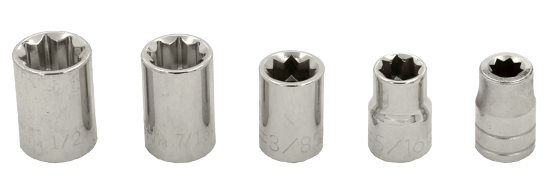 5 Piece 3/8 Inch Drive 8 Point Sockets 1/4 Inch To 1/2 Inch