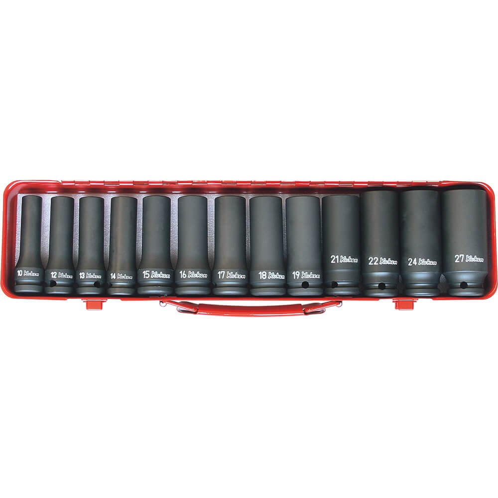KO14208M-6P - KoKen 1/2 Inch Drive 13 Piece Impact Deep Socket Set 10-27mm