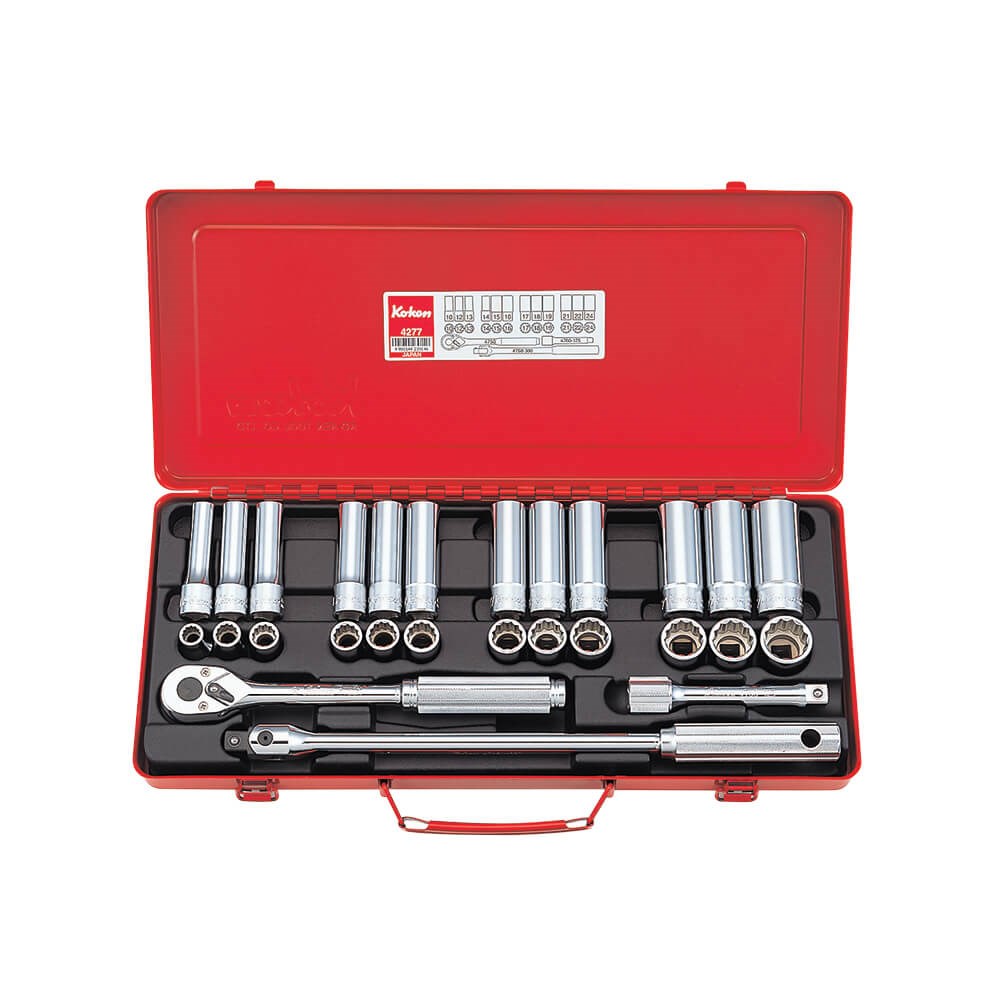 SOCKET SET 1/2 Inch Drive 12 Point-STD & DEEP-27PCS KO4277