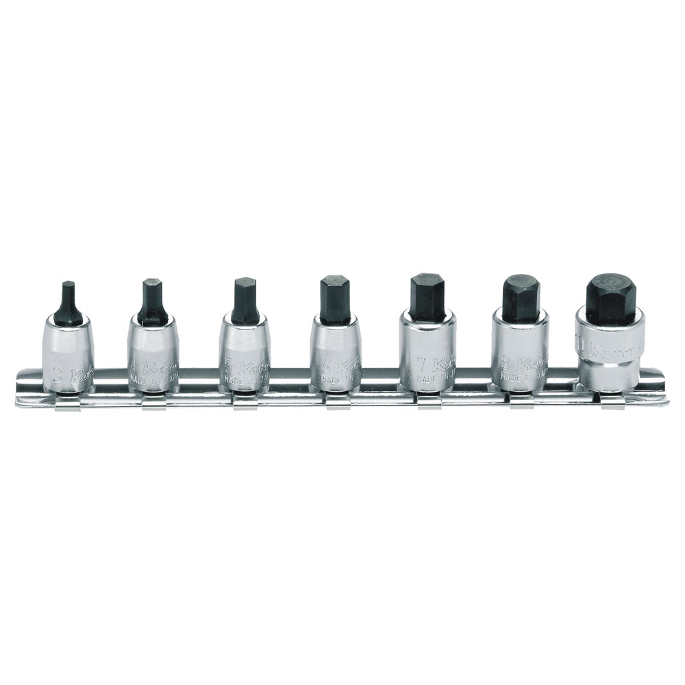 Socket Set Inhex On Rail 1/4 Inch Drive 3-10mm 7-Pcs Kors2010m/7-L25