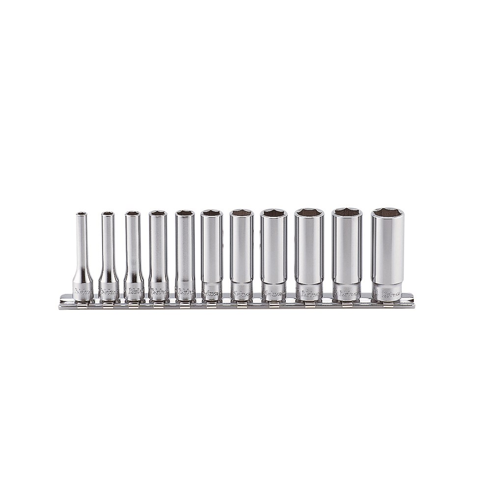 Socket Set On Rail 1/4 Inch Driveive 4-14mm Deep(12pt)11pc