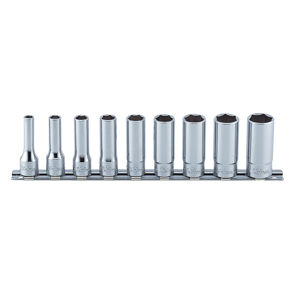 Socket Set On Rail 3/8 Inch Drive 1/4-3/4 AF Deep 9pc