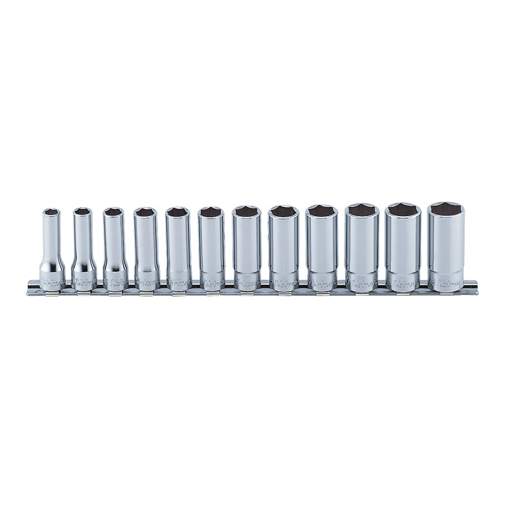 Socket Set On Rail 3/8 Inch Drive 8-19mm Deep 12pc
