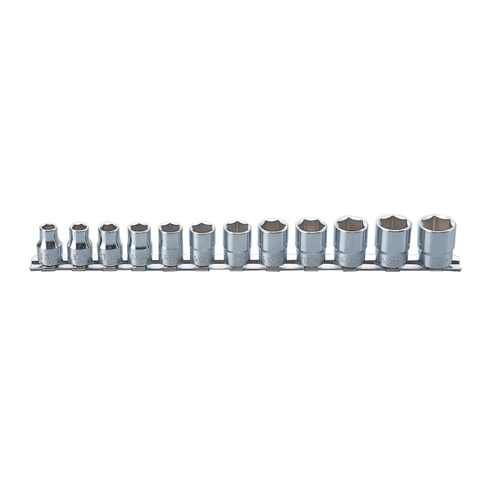 Socket Set On Rail 3/8 Inch Drive-6 Point 8-19mm(12p)