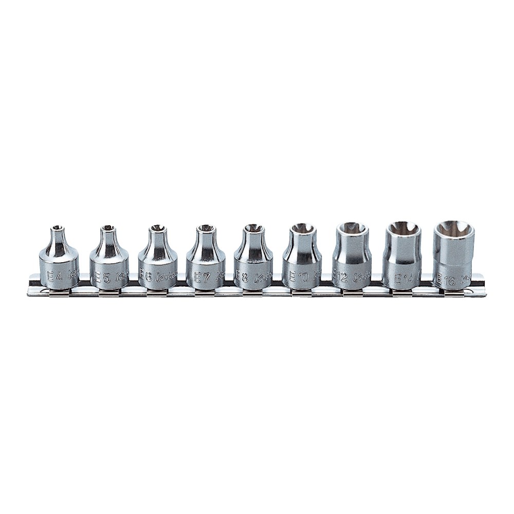 Socket Set On Rail 3/8 Drive Torx E4-E16 9pcs