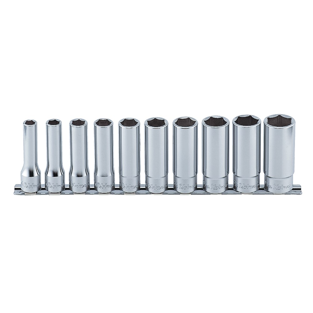 Socket Set On Rail 1/2 Inch Drive 10-22mm Deep 10pc