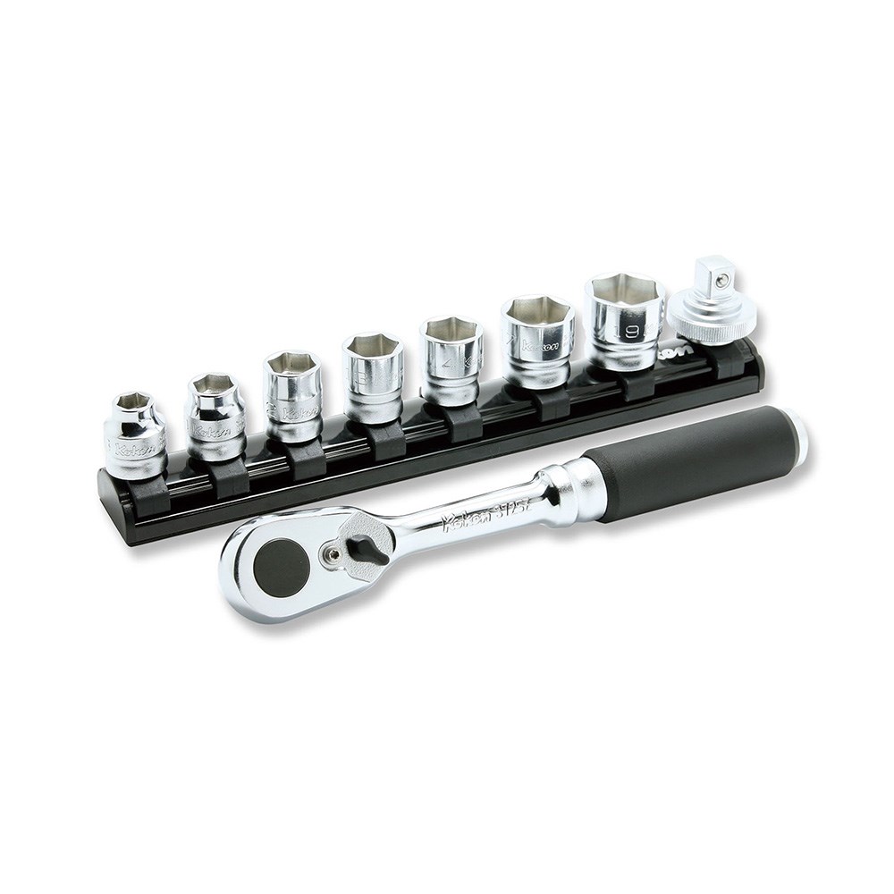Ko-ken Z-Series 3285ZE - 3/8" Drive 6 Point Metric Socket Set - 9 Piece on Magnetic Rail