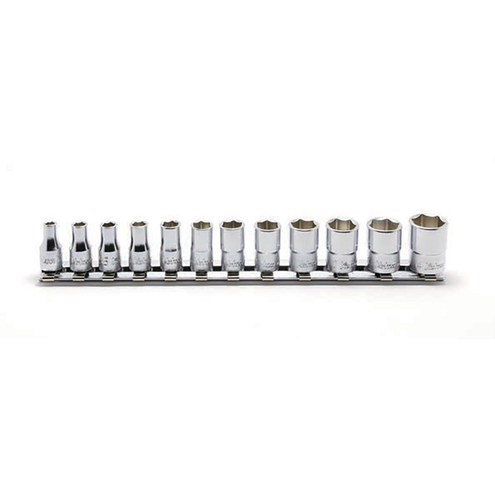 KORS2400M/12 - Koken Socket Set on Rail 1/4" Drive 4-14mm 6 Point 12 Pieces