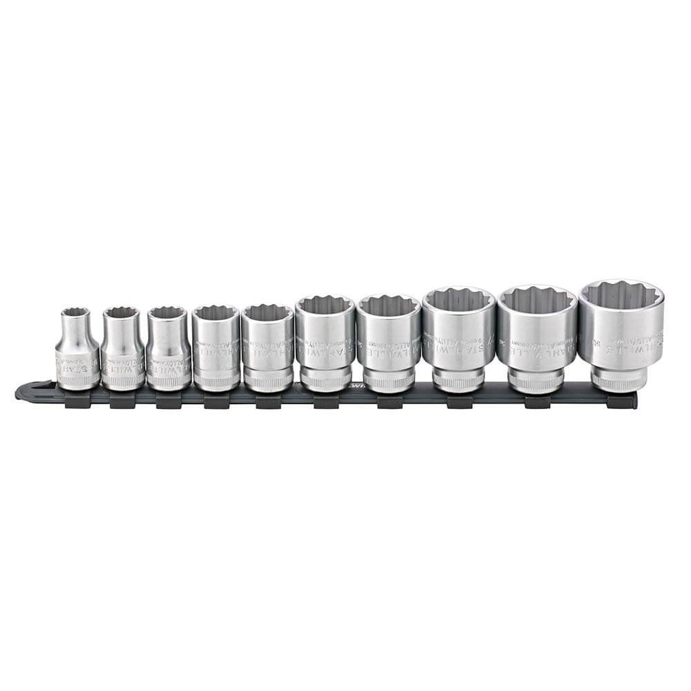 [160-SW12918/10-50 - 96053010] 10-Piece Socket Set on Rail (10-32mm) - 1/2" Square Drive - 12-Point - SW50/10-12918 - 96053010