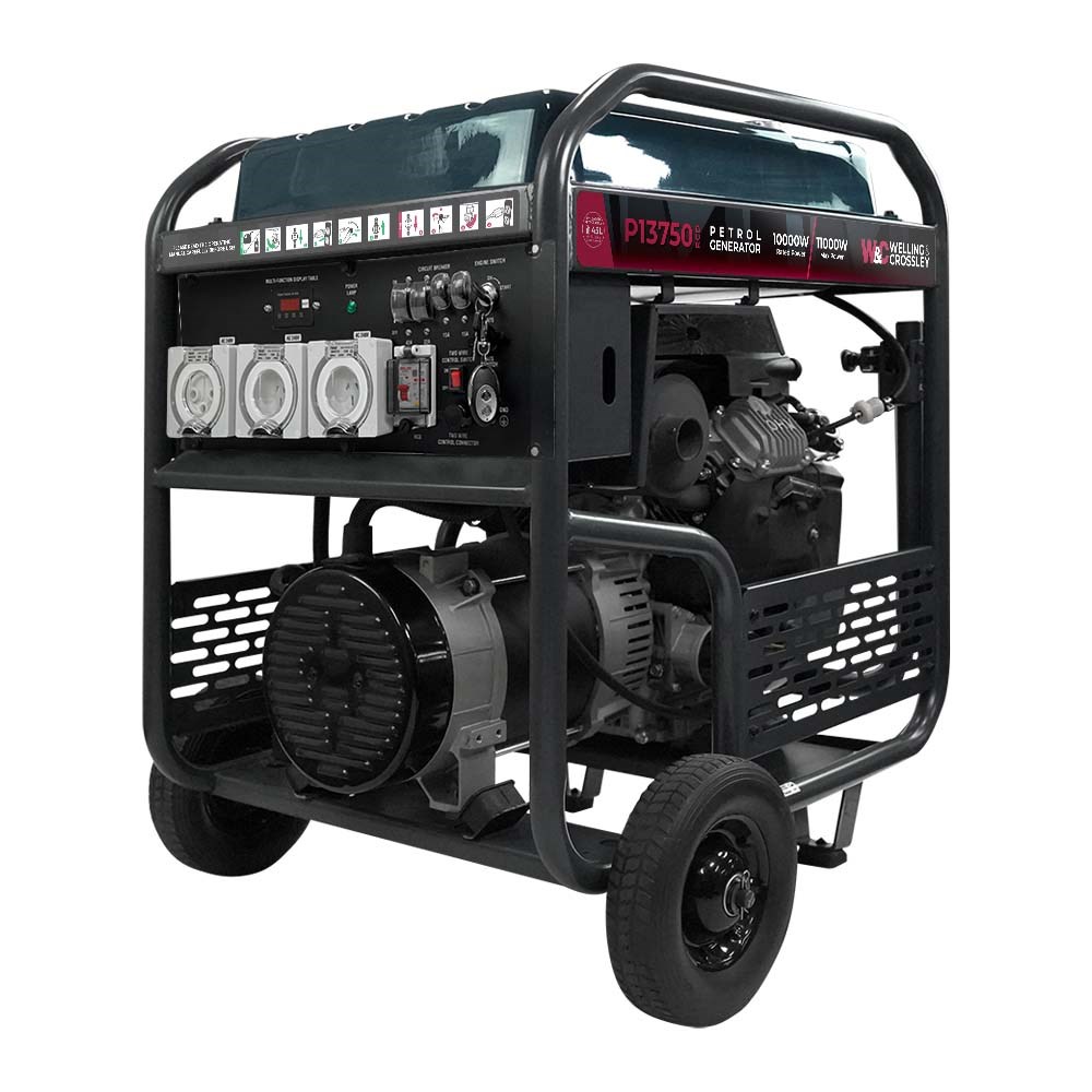 WC-P13750RCD Welling & Crossley 13.75 kVA (11 000W) Open Frame AVR Petrol Generator E-Start & RCD