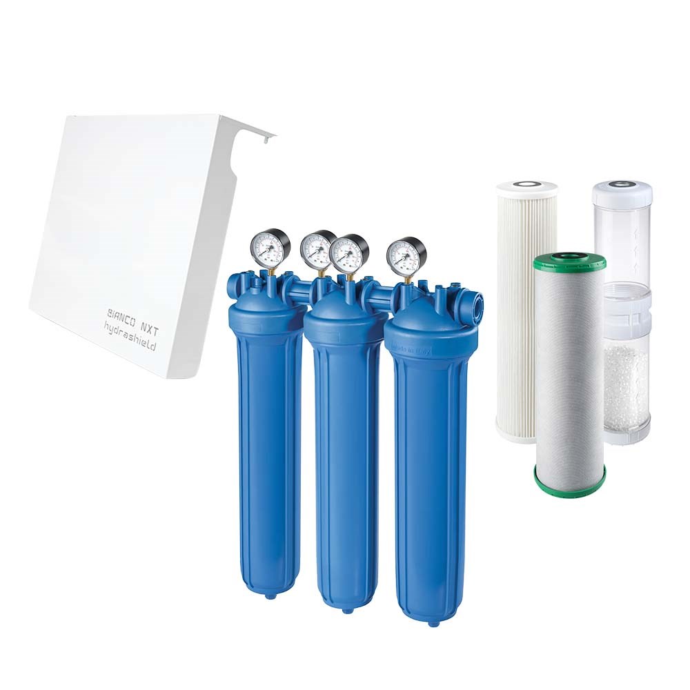 [160-ATF-WHMTRIO20BIG1INPOLYP] Atlas Filtri Whole House POLY TRIO Kit Inc. Polyphosphate  5Mic Carbon & 10Mic Pleated Cartridges