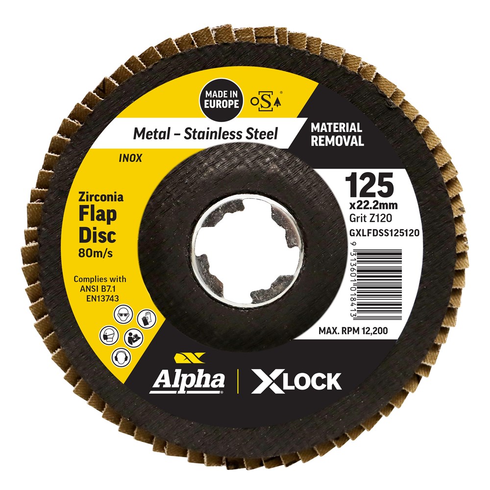 [170-GXLFDSS125120] Alpha Flap Disc X-Lock 125mm | 120 Grit Zirconia