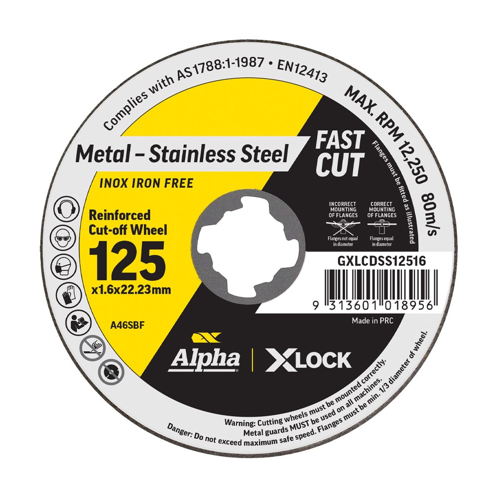 [170-GXLCDSS12516-10] Alpha Cutting Disc X-Lock 125 x 1.6mm | 10 Disc Trade Pack