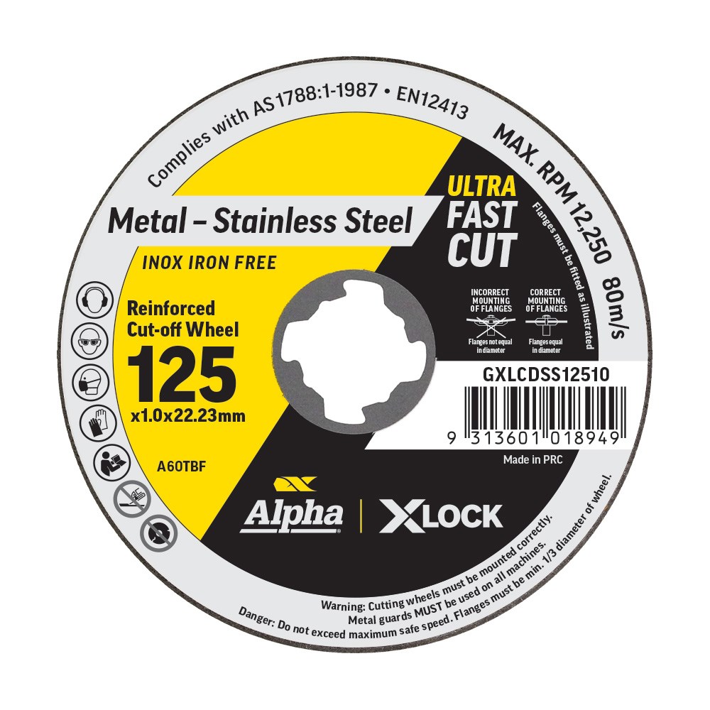 [170-GXLCDSS12510-10] Alpha Cutting Disc X-Lock 125 x 1.0mm | 10 Disc Trade Pack