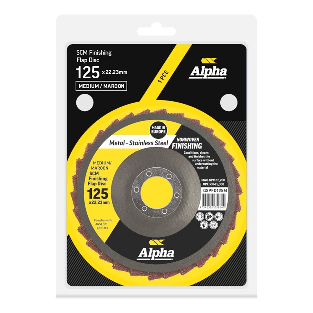 Flap Disc Surface Finishing 125mm Medium / Maroon SCM Carded (Pk 1)