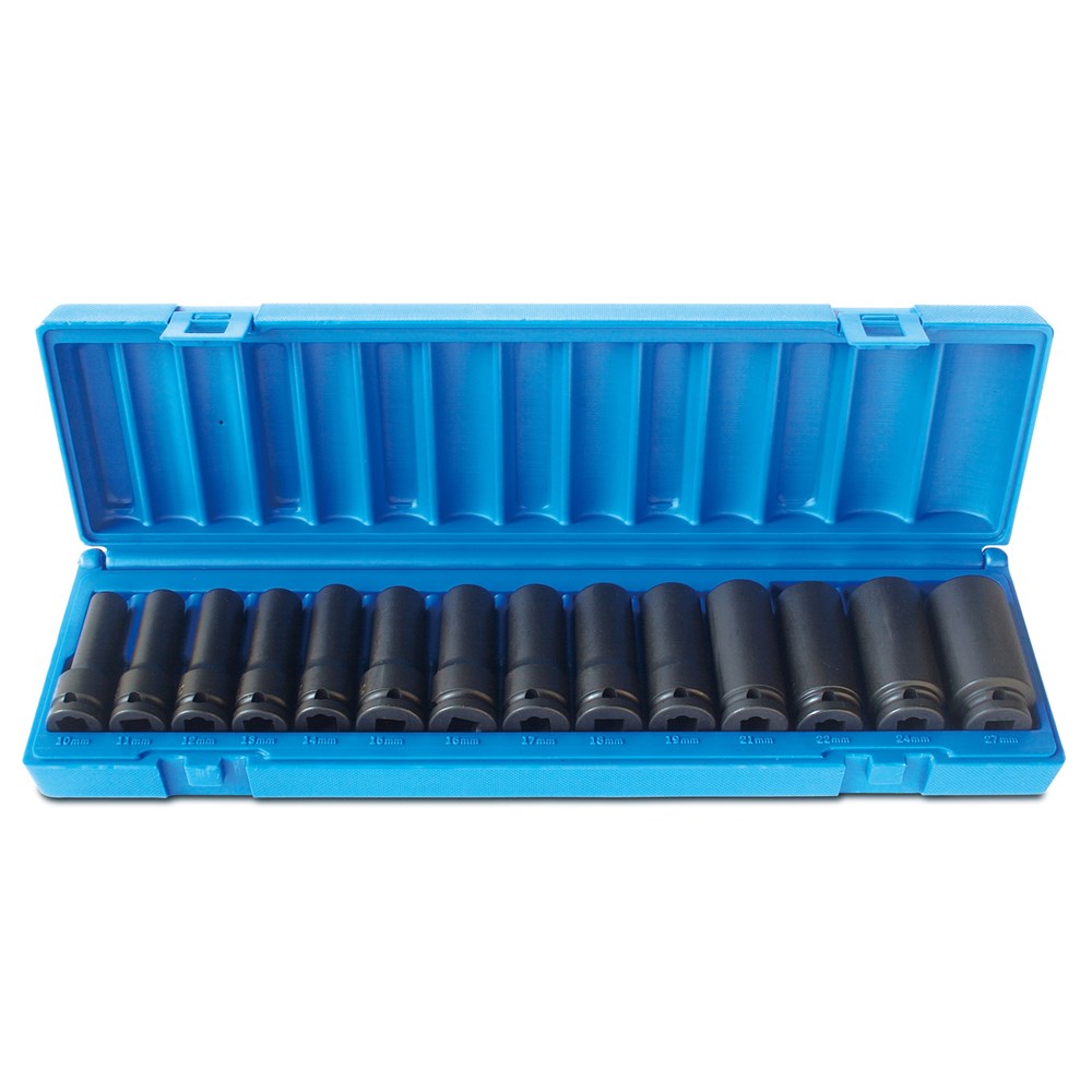 14 Piece 1/2 Inch Drive Metric Deep Impact Socket Set - Carton (x4)