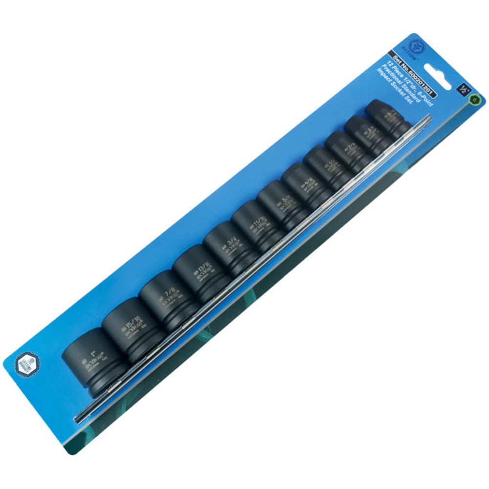 12 Piece 1/2 Inch Drive 6-Point Imperial Standard Socket Set