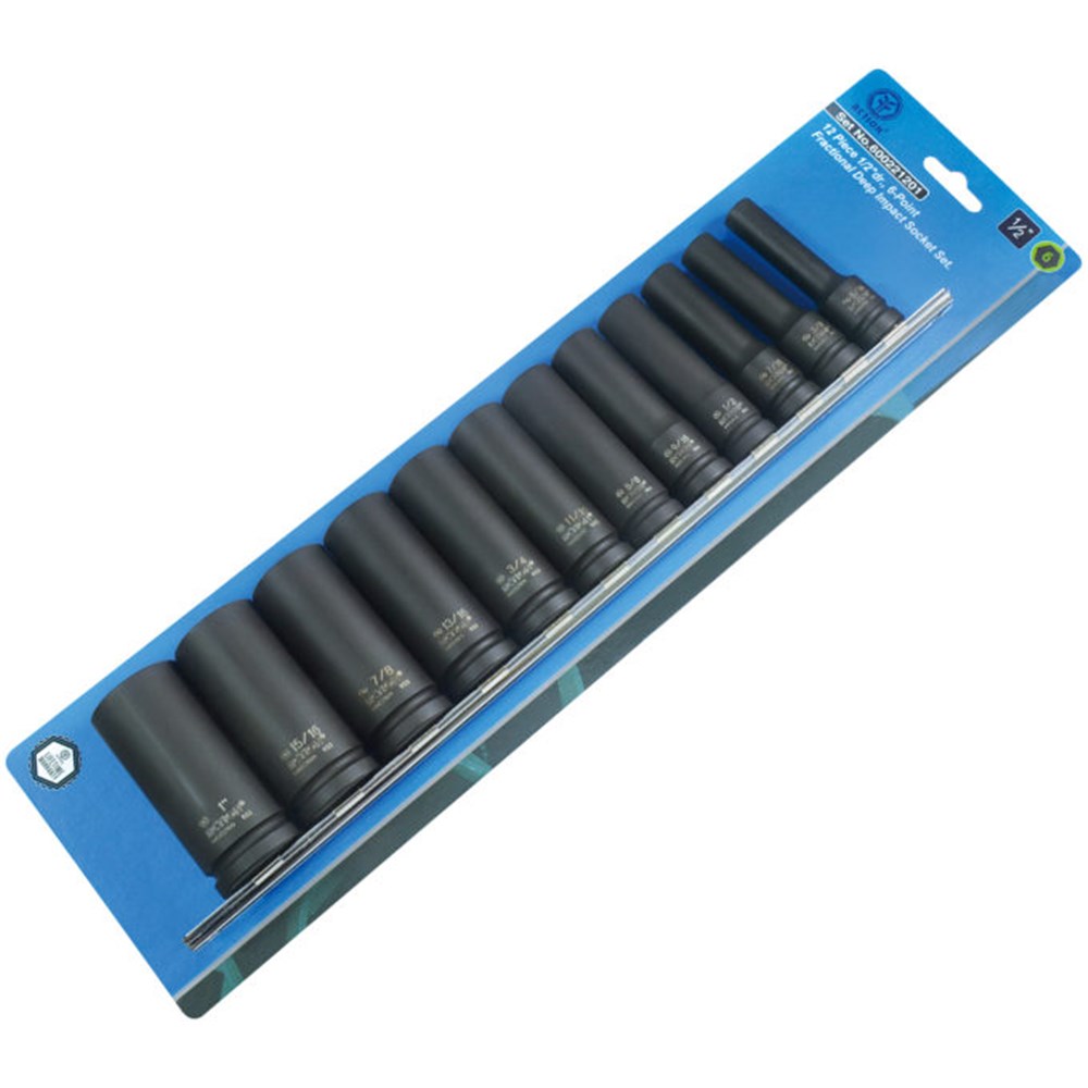 12 Piece 1/2 Inch Drive 6-Point Imperial Deep Socket Set