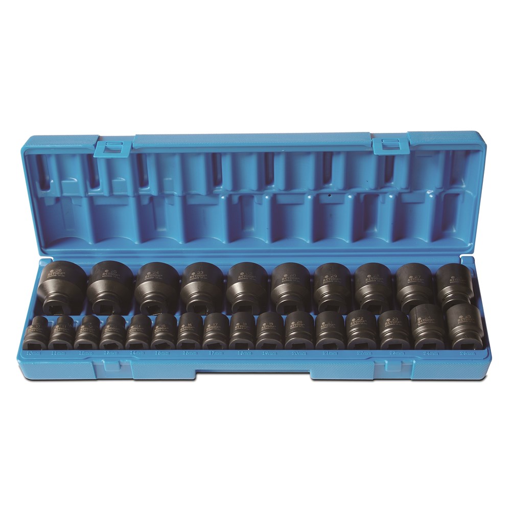 26 Pieces 1/2 Inch Drive 6-Point Metric Standard Socket Set
