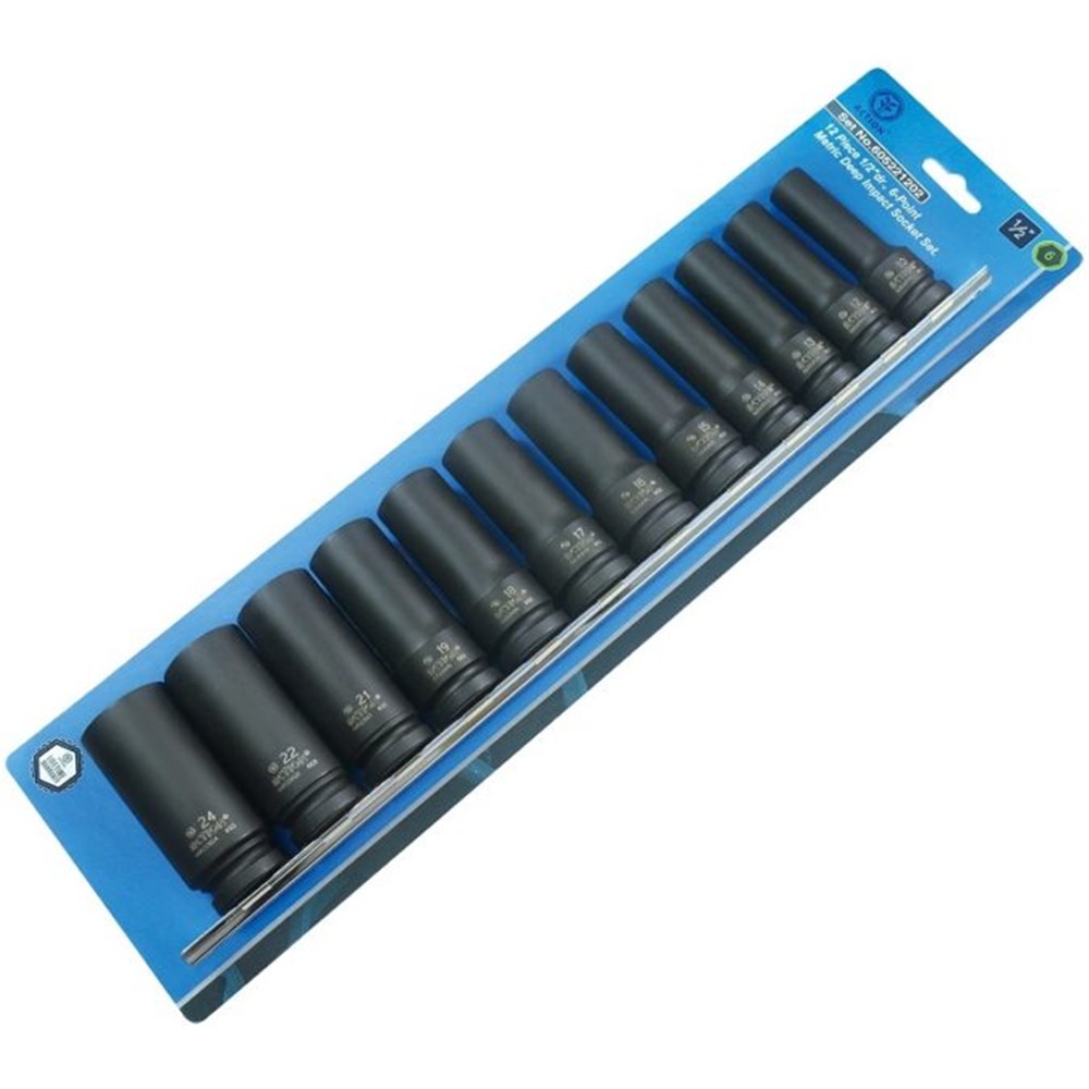 12 Pieces 1/2 Inch Drive 6-Point Metric Deep Socket Set