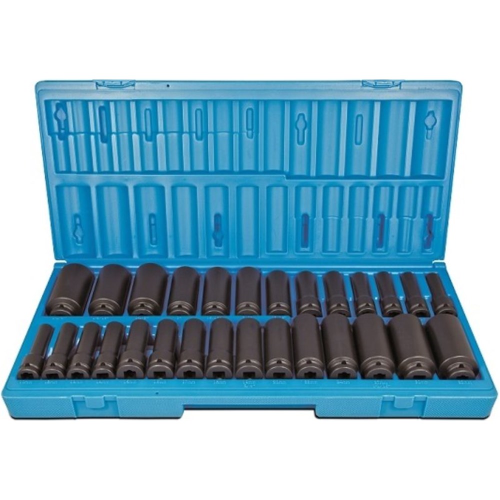 28 Piece 1/2 Inch Drive 6-Point Metric & Imperial Deep Impact Socket Set