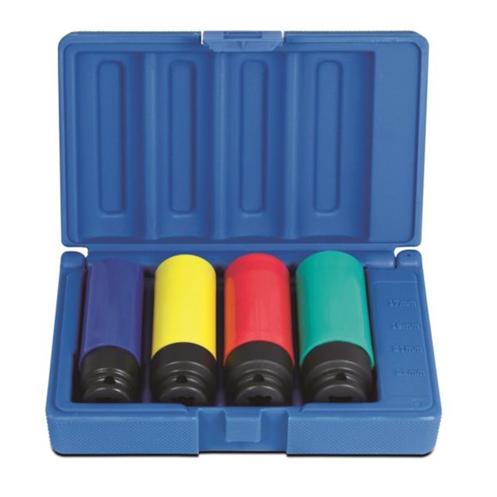 4 Piece 3/8 Inch Drive 6-Point Wheel Nut Impact Socket Set