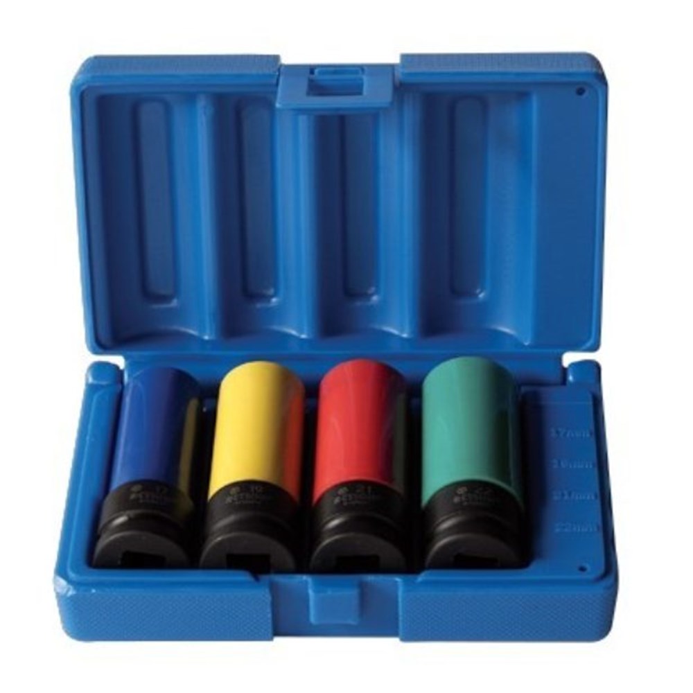 4 Pieces 1/2 Inch Drive, 6-Point Metric Deep Socket Set