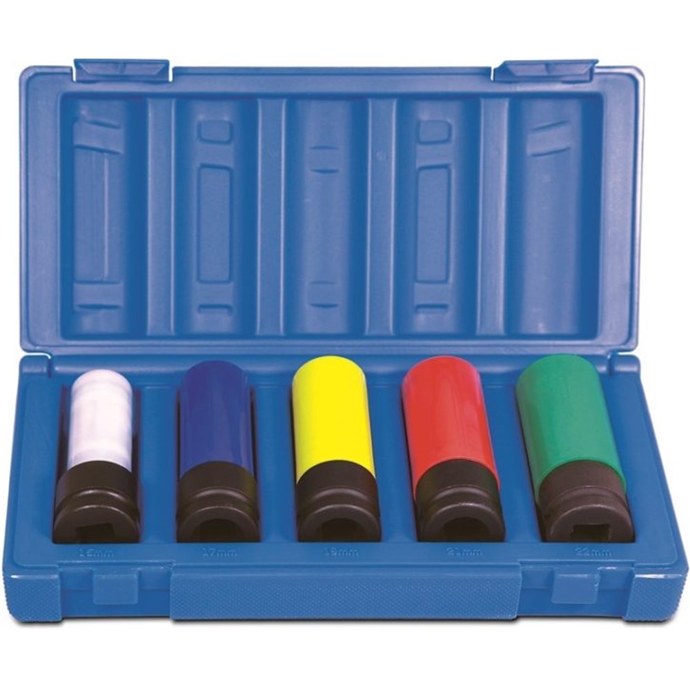 5 Pieces 1/2 Inch Drive, 6-Point Metric Deep Socket Set