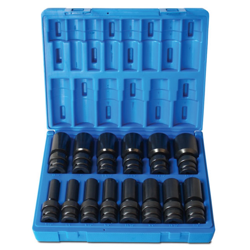 14 Piece 1/2 Inch Drive Universal 6-Point Imperial Deep Socket Set