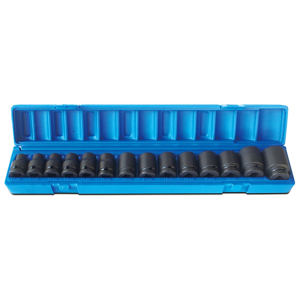 14 Pieces 1/2 Drive 12-Point Metric Standard Socket Set
