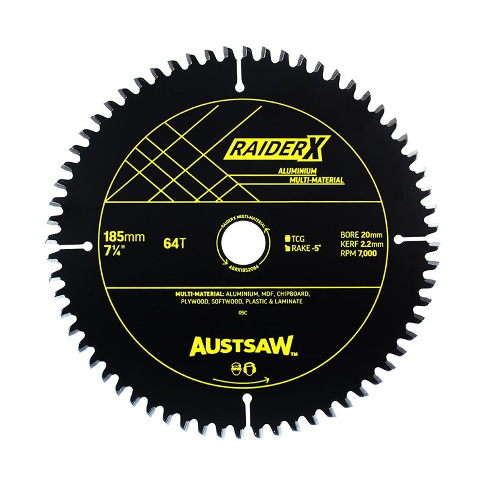 Austsaw RaiderX Aluminium Multi Material Blade | 185mm x 20 x 64T