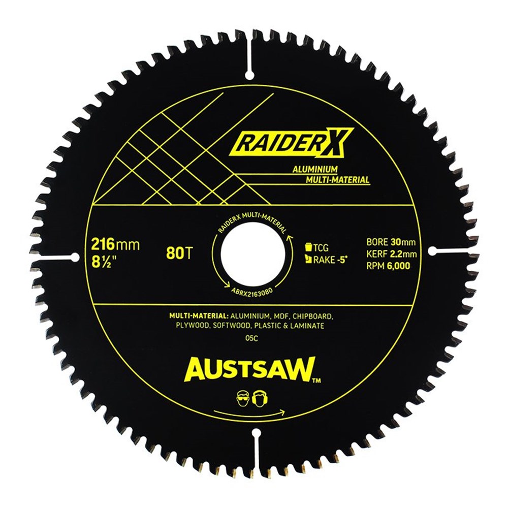 Austsaw RaiderX Aluminium Multi Material Blade | 216mm x 30 x 80T