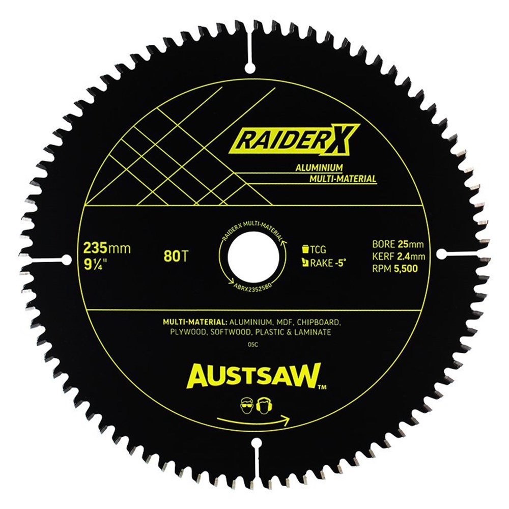 [170-ABRX2352580] Austsaw RaiderX Aluminium Multi Material Blade | 235mm x 25 x 80T