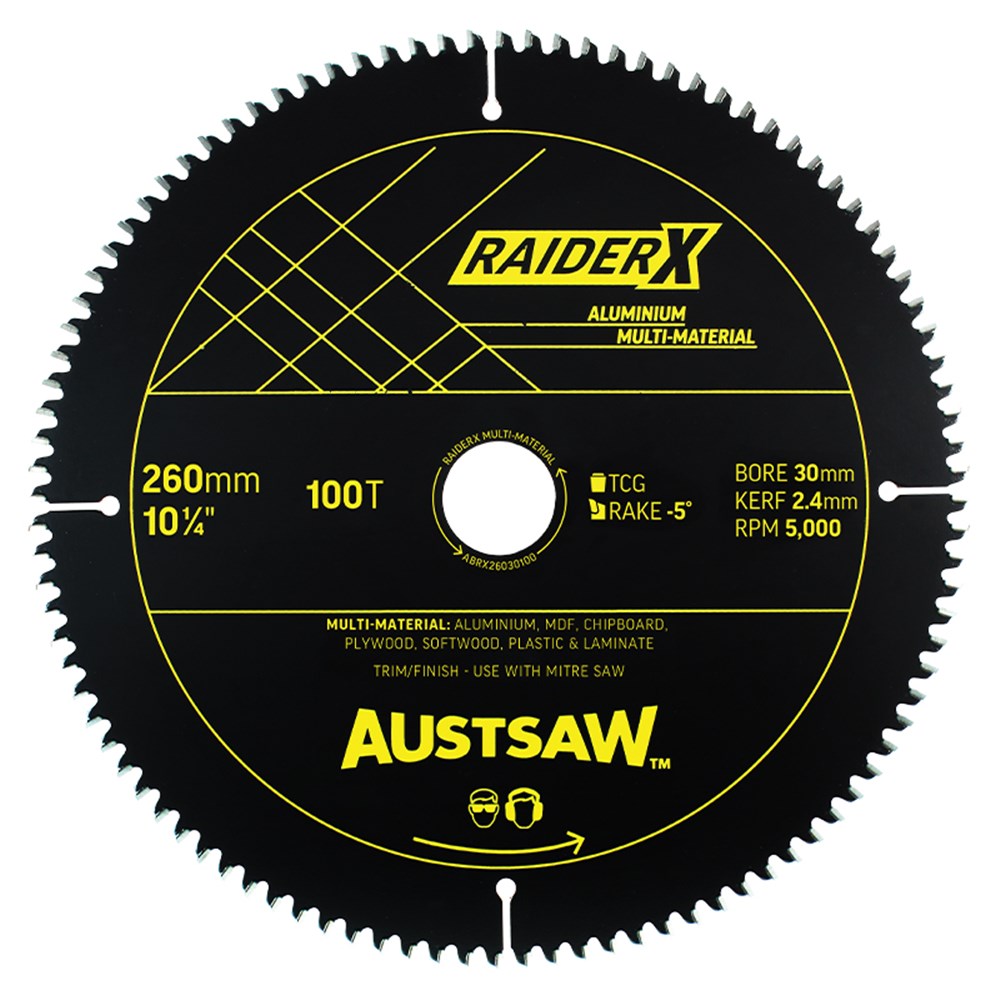 [170-ABRX26030100] Austsaw RaiderX Aluminium Multi Material Blade | 260mm x 30 x 100T
