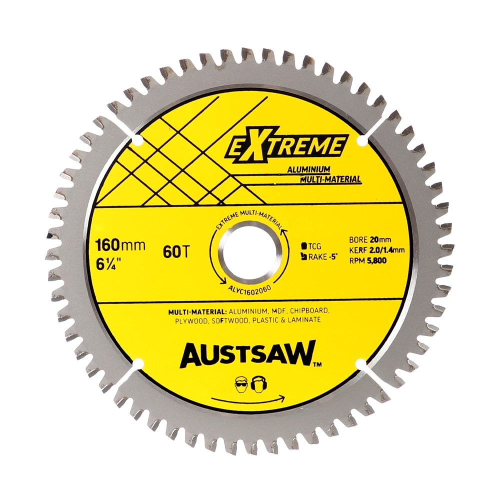 Austsaw - 160mm (6 1/4in) Aluminium Blade Triple Chip - 20/16mm Bore - 60 Teeth