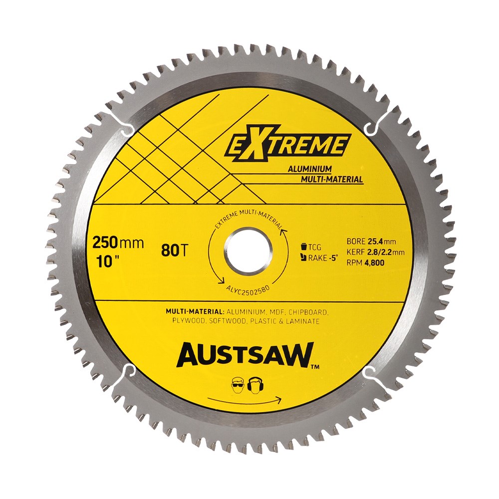 [170-ALYC2502580] Austsaw - 250mm (10in) Aluminium Blade Triple Chip - 25.4mm Bore - 80 Teeth