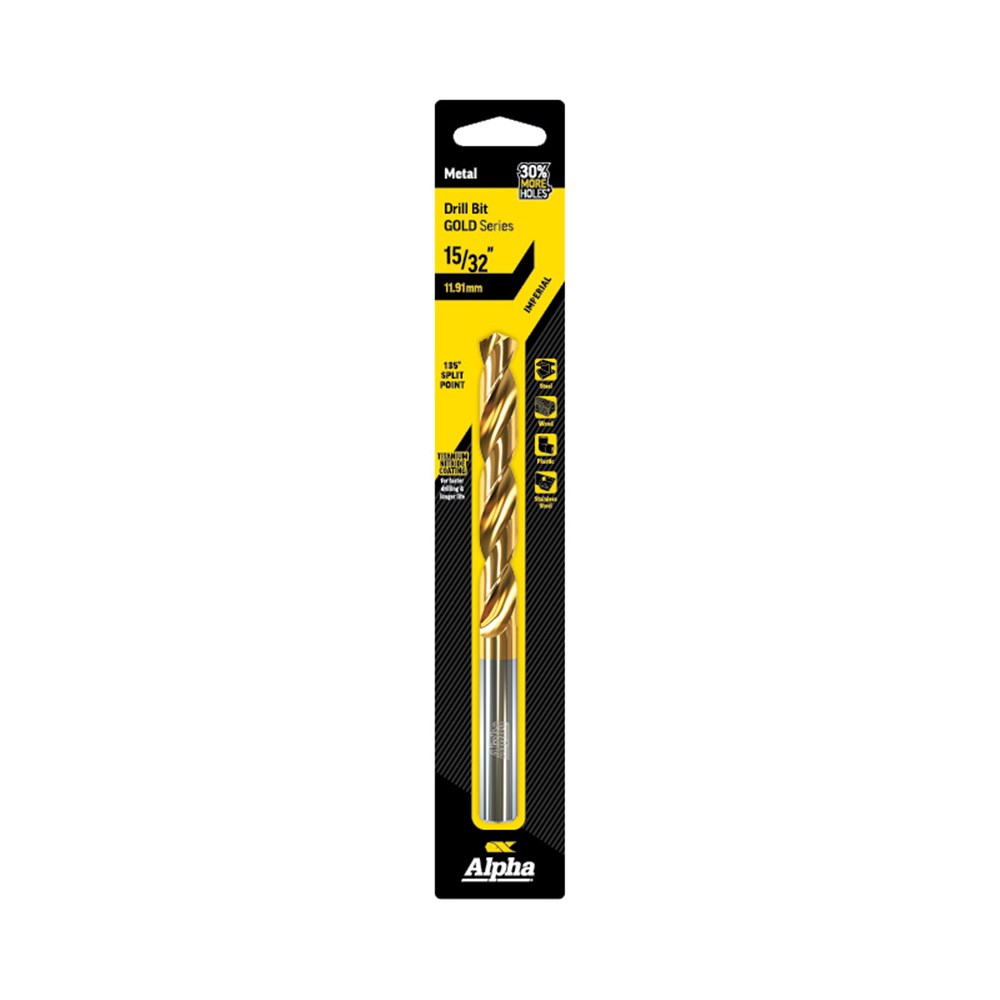 15/32 Inch (11.91mm) Jobber Drill Bit Carded - Gold Series