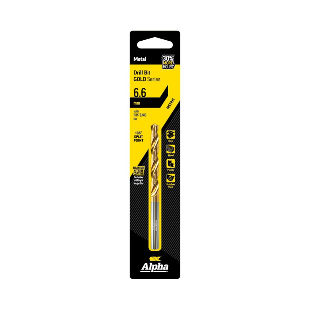 6.6mm Jobber Drill Suits UNC516 Tap Carded  - Gold Series