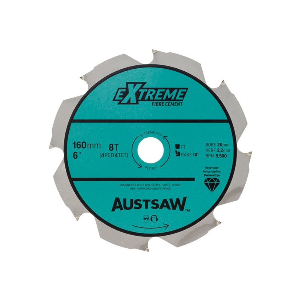 [170-PCD160] Austsaw - 160mm (6 1/4in) Polycrystalline Diamond Blade - 20/16mm Bore - 4PCD 4TCT Teeth