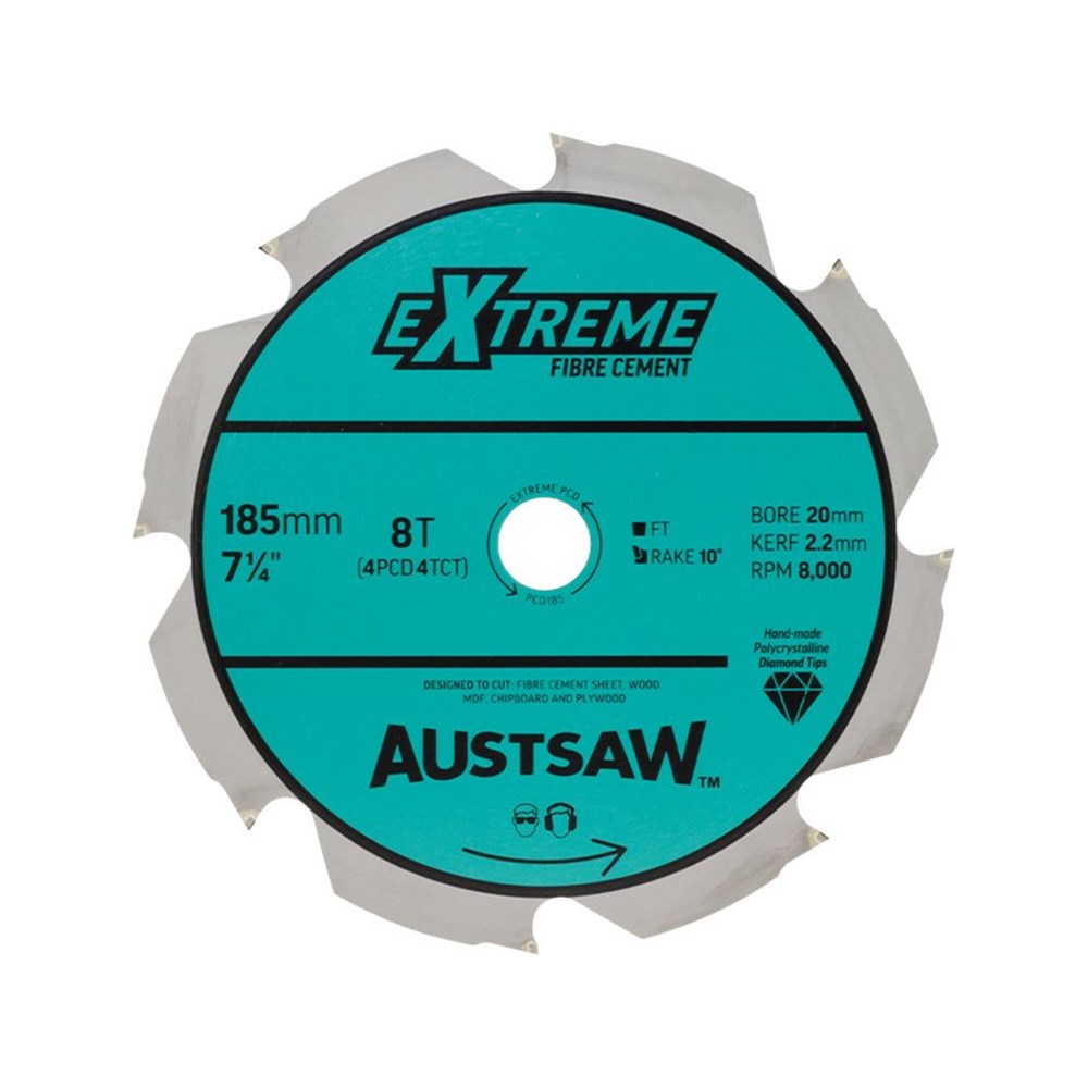 [170-PCD185] Austsaw - 185mm ( 7 1/4in) Polycrystalline Diamond Blade - 20/16mm Bore - 4PCD 4TCT Teeth