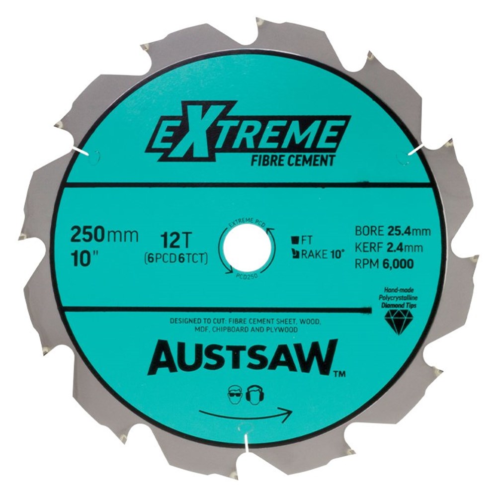 Austsaw - 250mm (10in) Polycrystalline Diamond Blade - 25.4mm Bore - 6PCD6TCT Teeth