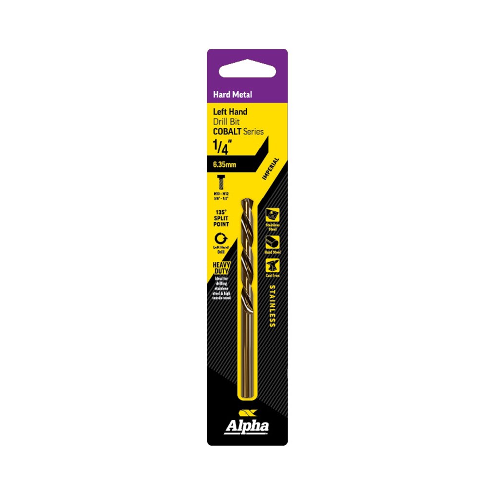 1/4 Inch (6.35mm) Left Hand Drill Bit Carded - Cobalt Series