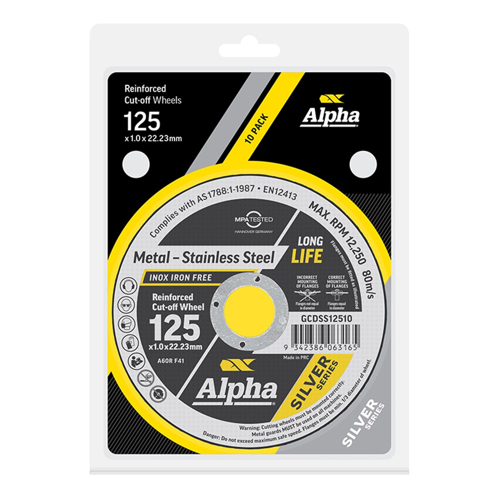 [170-CGCDSS12510] Cutting Disc 125 x 1mm Silver Series Carded (Pk 10)