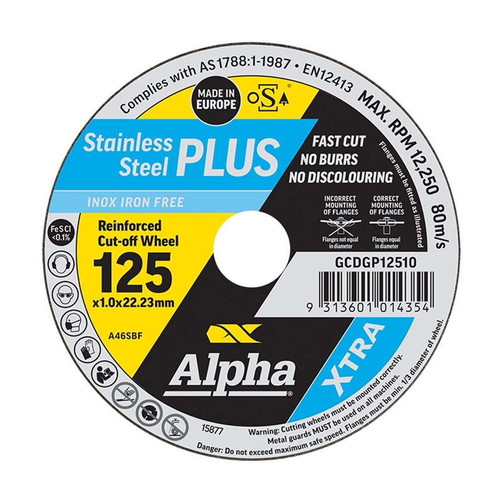 [170-GCDGP12510-10] Alpha Stainless Steel Plus | 125 x 1.0mm Cutting Disc - 10 Pack