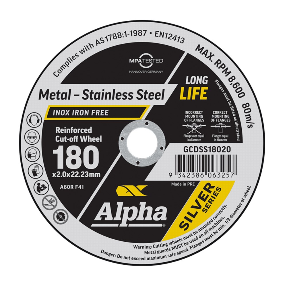 [170-GCDSS18020] Cutting Disc 180 x 2mm Silver Series Bulk